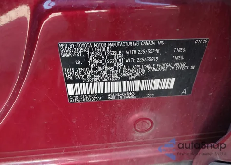 2018 Toyota Rav4 Adventure z USA, uszkodzony, nr VIN 2T3RFREV1JW746372